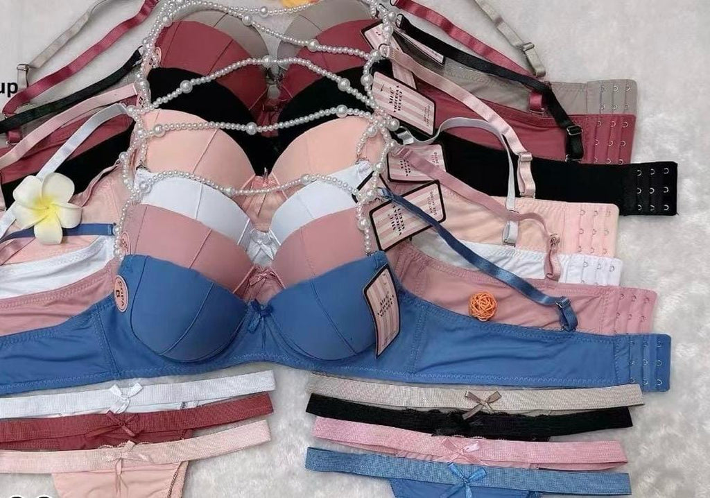 BLS Luxe Rosewood Bra & Thong Set - Beaded Straps & Padded Cups