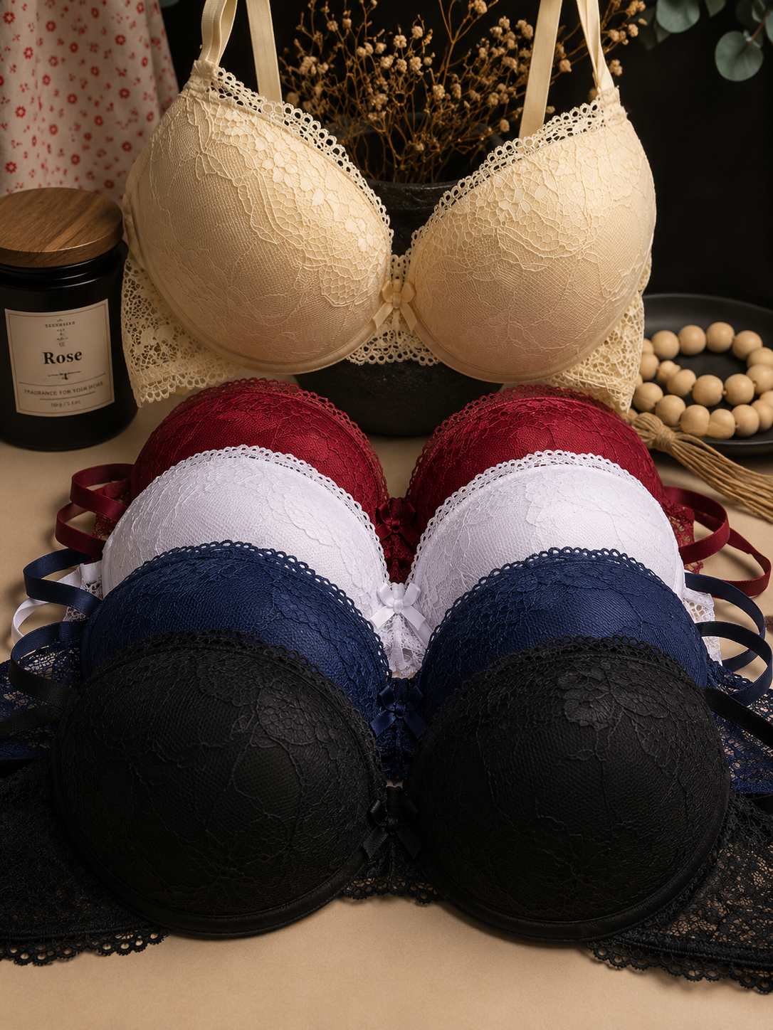 Premium Floral Pushup Lace Bra & Panty Set – (Buy1 Get2 Free)