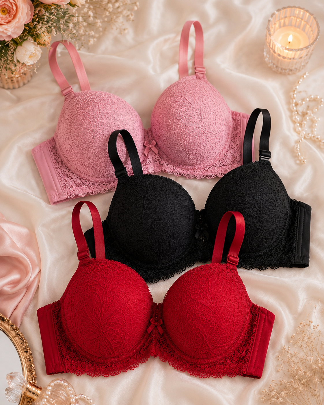 Pack of 3 - Premium Lace Push-Up Bra