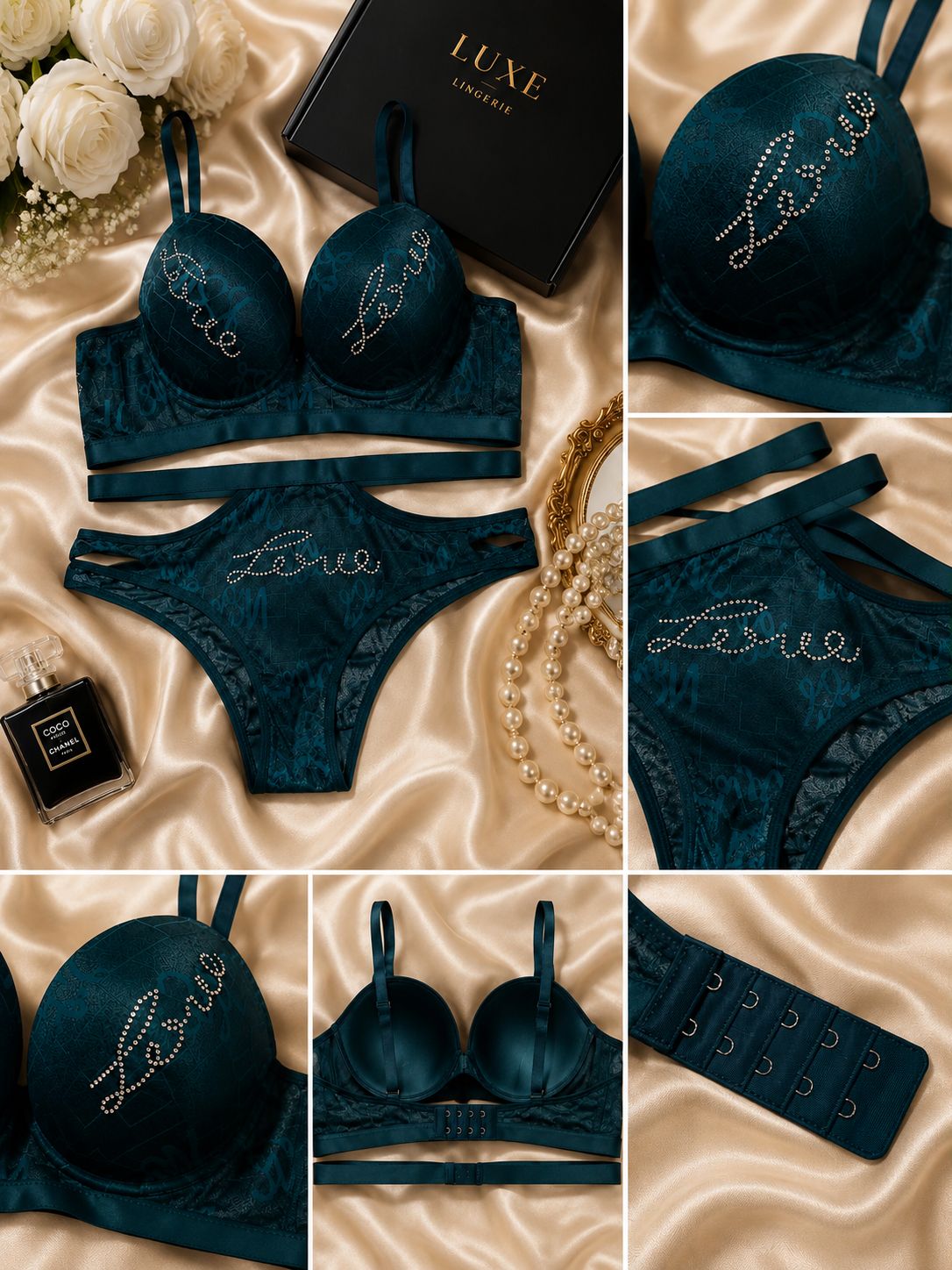Love Luxe Rhinestone Lace Lingerie Set