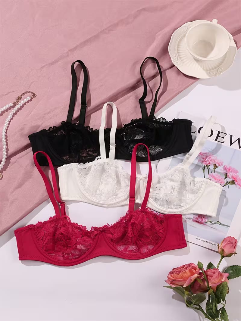 Floral mesh bra(Pack Of 3)